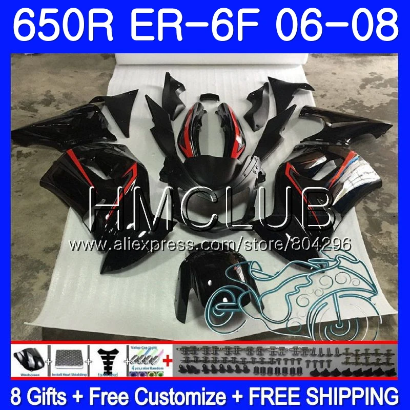 

Body For KAWASAKI NINJA 650R ER6 F 650 ER 6F black red 2006 2007 2008 12JK.18 Ninja650R ER-6F 06 08 ER6F 06 07 08 Fairing Kit