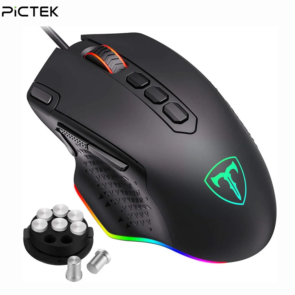 Cena PICTEK 12000DPI przewodowa mysz dla graczy Gamer mysz ergonomiczna USB z podświetleniem RGB 10 przycisków dla Windows myszy komputerowe