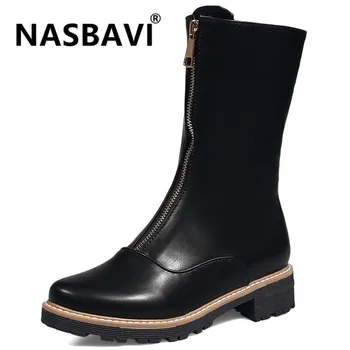 

2019 new Autumn winter European and American Ankle Boots for Women Fashion Front Zipper Flat low heel Martin Boots short boot