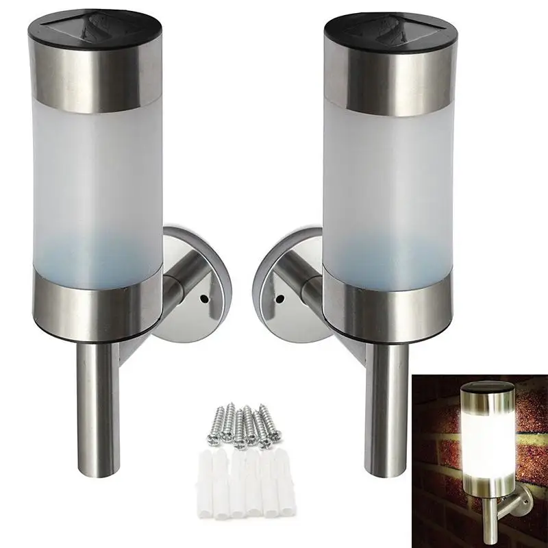 MeterMall 2 Pcs Waterproof Solar-Powered Stainless Steel LED Wall Lamp Yard Street Fence Light Decoration | Освещение