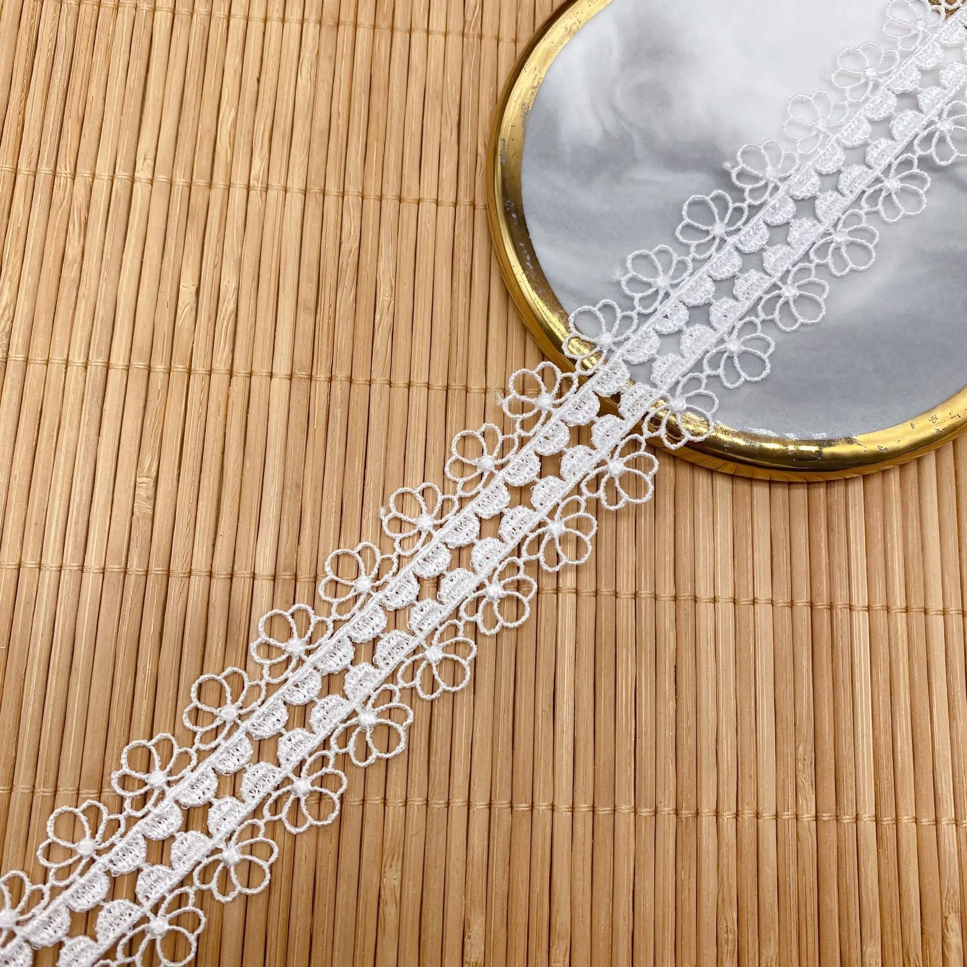 Embroidery Bilateral Hollow Flower Lace Fabric Trim Ribbons DIY Sewing Handmade Garment Accessories 3Yards/lot