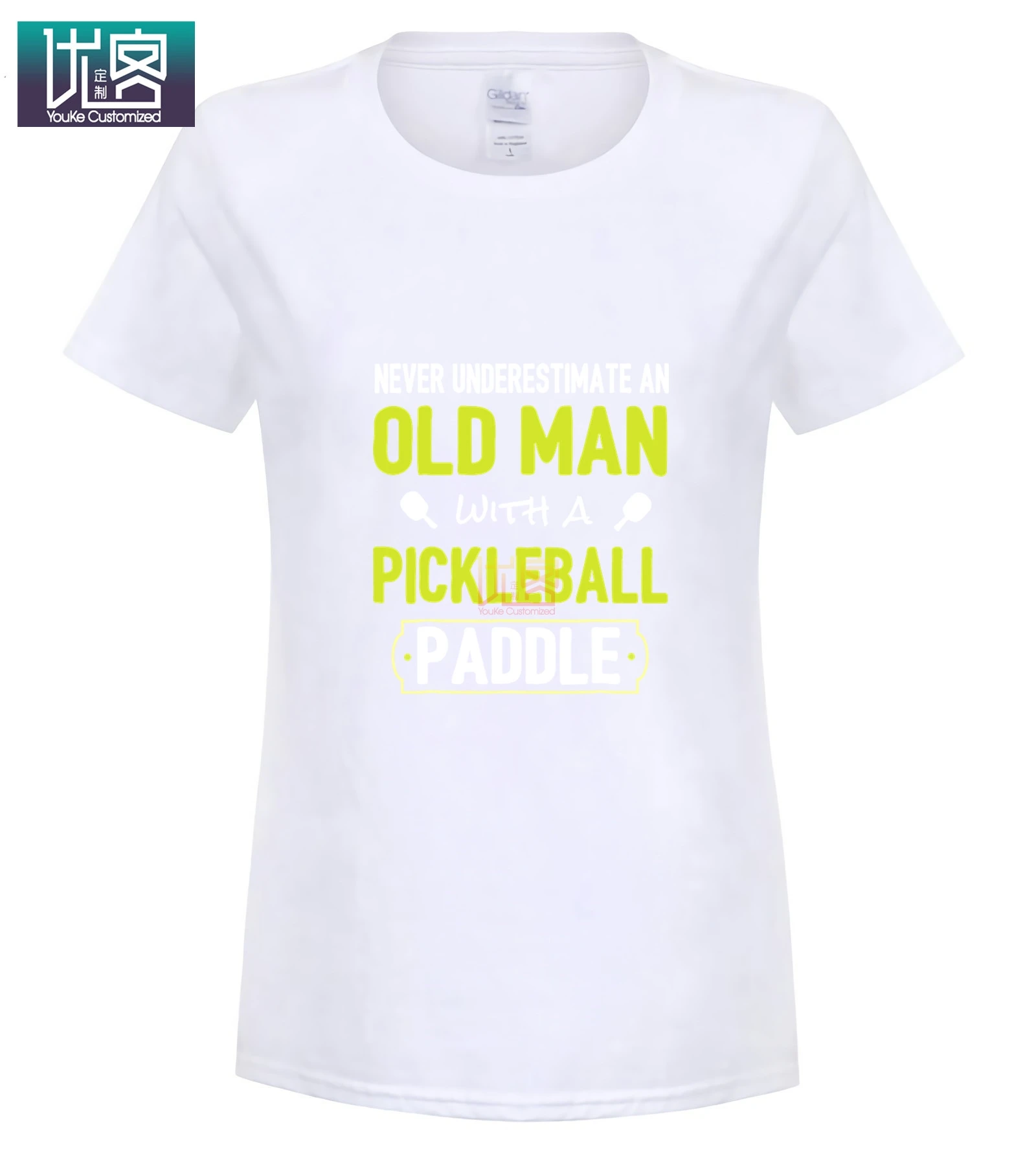 Никогда не недооценивать старика с Pickleball Весло рубашка летние Для Мужчин's короткий рукав Футболка Забавные футболки для девочек хлопковые топы, футболка - Цвет: women white