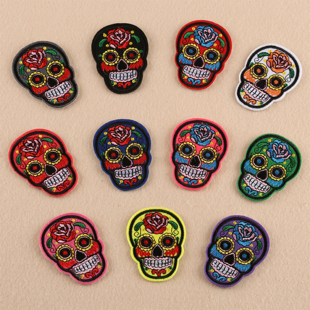 

Skull Patches for Clothing Punk Clothing Iron-on Badges Embroidered Applique Woven Letter DIY Ironing Patch On Clothes Stickers