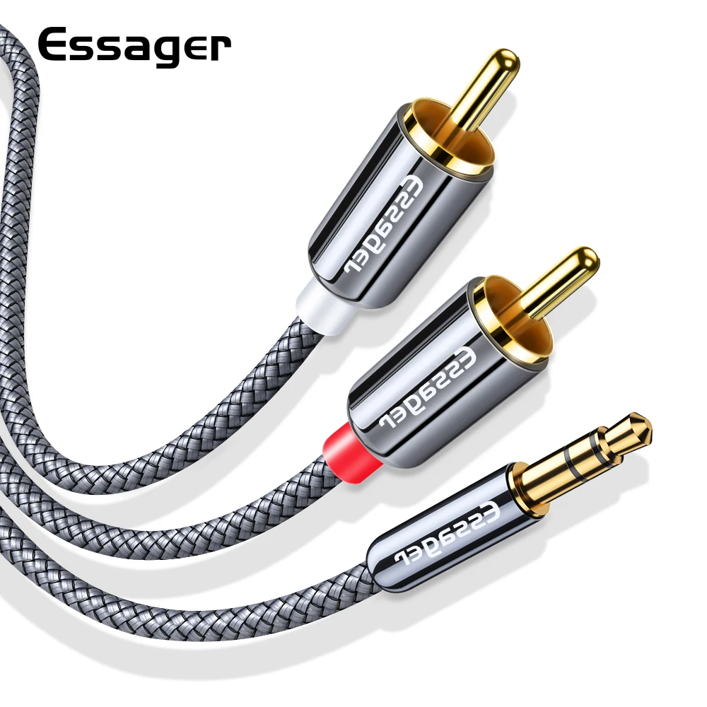 Essager RCA кабель 3 5 мм Джек 2 Aux до 2RCA адаптер разветвитель аудио для ТВ коробка дома