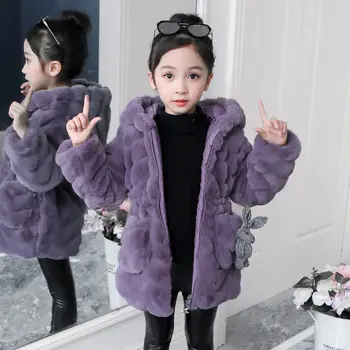 

Girls Jacket 2020 New Children Clothing Autumn and Winter Clothing Thickened Mid Length Winter Cotton Clothing Imitation Fur 11
