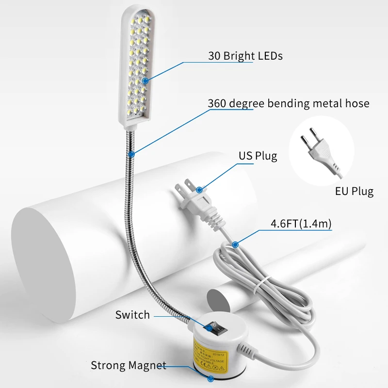 Sewing Machine Lighting Lamp 10/20/30 LED Industrial Clothing Machine Accessories Work Light 360&deg; Flexible Gooseneck