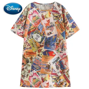 

Disney Family 101 Dalmatians Dog Dumbo Elephant Bambi Deer Mickey Mouse Cartoon Print Short Sleeve Chic Fashion Women Mini Dress