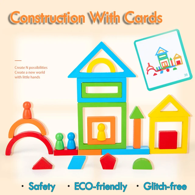 Children Montessori Wooden Toys Rainbow Building Blocks Balance Stacking Geometric 3D Puzzle Color Shape Educational Sensory Toy 4