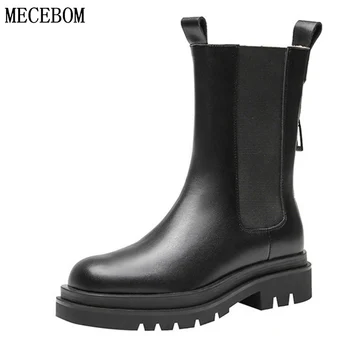 

Luxurious Women Boots Autumn Black High Top Soft Leather Chelsea Boots Designer Zipper Large Size 43 Women Shoes Ladies Boots