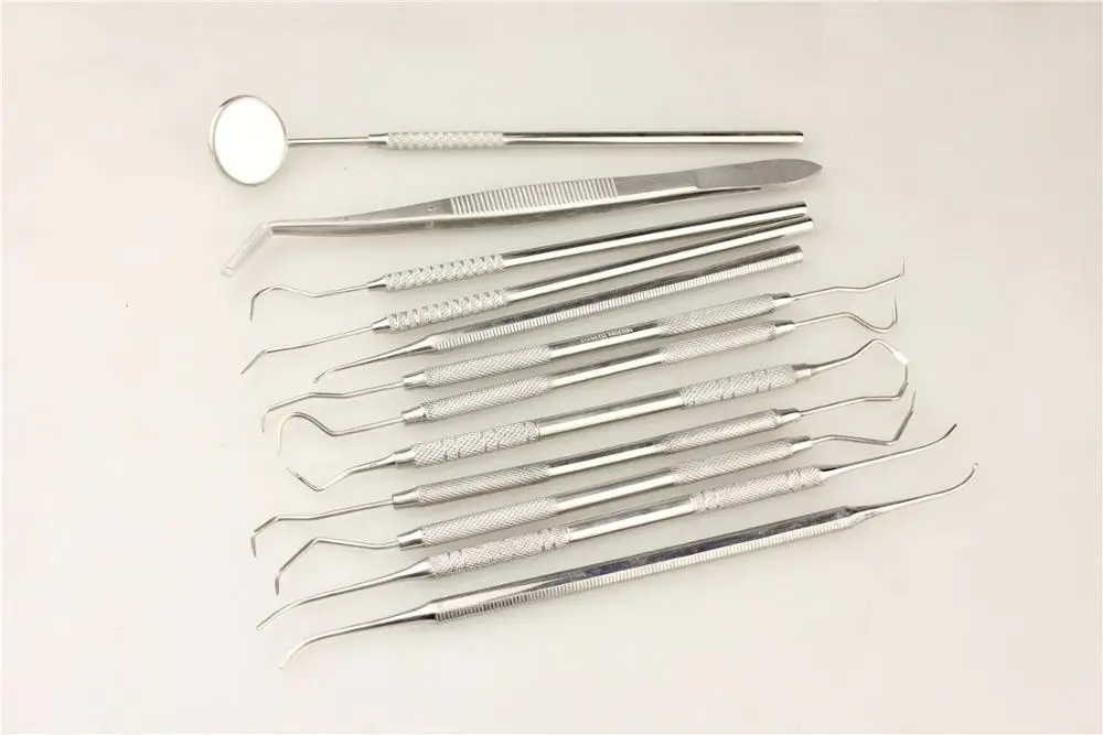 Медицинский Набор для зубной гигиены, зубной скребок, зондовый пинцет, инструмент, зубочистка, набор для отбеливания зубов, нержавеющая сталь, зеркало для рта, стоматологический