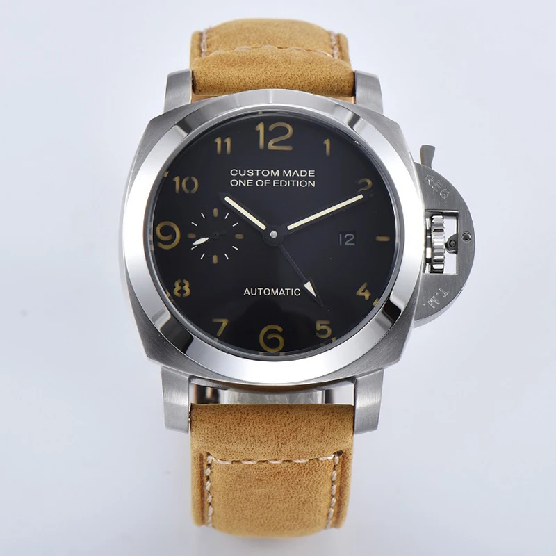 Parnis 44 мм автоматические механические часы для мужчин GMT наручные кожаный ремешок Роскошные светящиеся водонепроницаемые военные мужские часы CM115 - Цвет: NO3