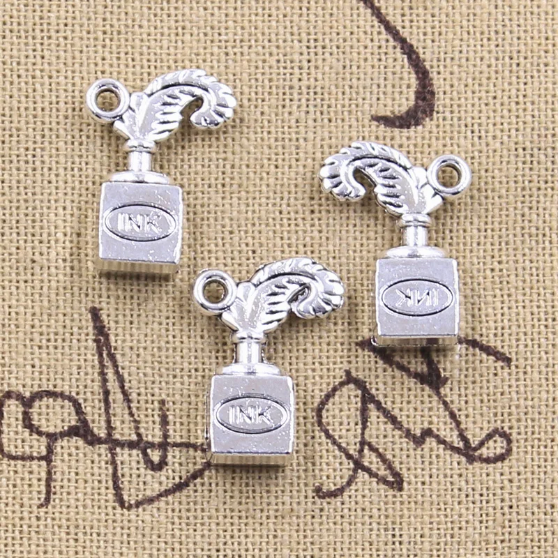 

10pcs Charms Retro Feather Ink Pen quill-pen 20x14x6mm Antique Silver Color Pendant DIY Making Findings Handmade Tibetan Jewelry