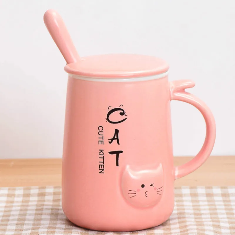 Pink Милая супер милая чашка керамическая девушка сердце творческая личность кофейная чашка тренд Бытовая кружка для воды с Ложка Крышка LB905117 - Цвет: Pink