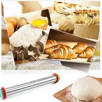 

Rolling Pin Dough Roller with 4 Removable Adjustable Thickness Rings Pastry Mat for Baking Dough, Pizza Pie Pastries Cookies