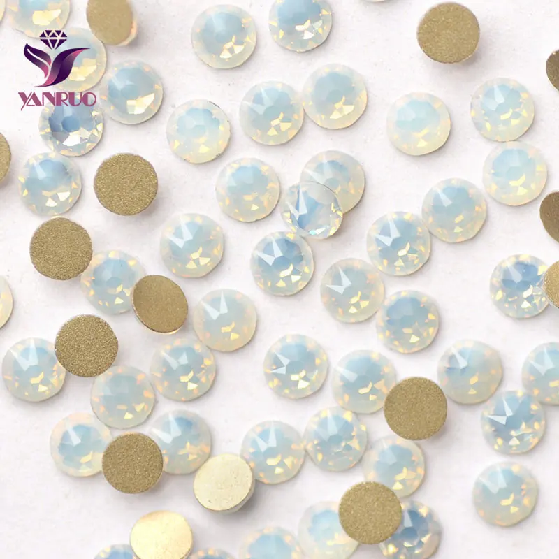 

YANRUO 2088NOHF Flatback White Opal Rhinestone Glass Decorative Cold Fixation Self Adhesive Stones Craft Gems for Fabric