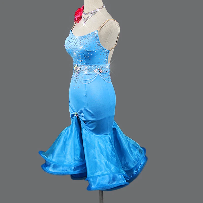 New Latin Dance Costume Competition Dress Female Adult Customized Professional Dancing Dress Pleated Latin Dance Skirt