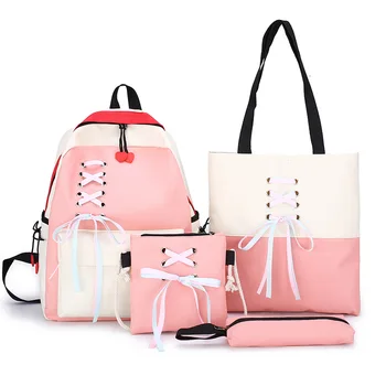 

4pcs Backpack Set Cute Ribbons Bowknot for Women New School Shoulder Bag For Teenager Girls Knapsack Mochila 2020 Rucksack