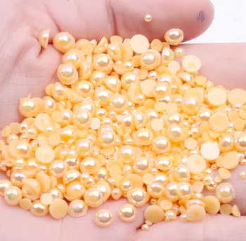 

Orange AB Half Round Pearl Rhinestone Crystal Non Hotfix Flat Back Rhinestones Trim Accessories for Nail Art Rhinestones