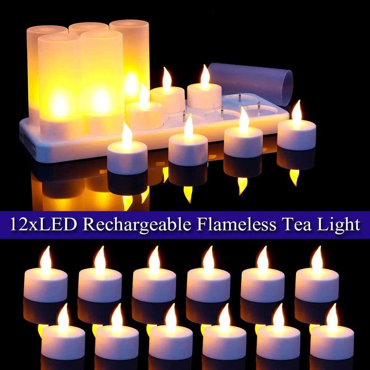 

With AU Plug 12pcs LED Rechargeable Candle Lamp Flame Flashing Tea Light Home Wedding Birthday Party Decoration 220V