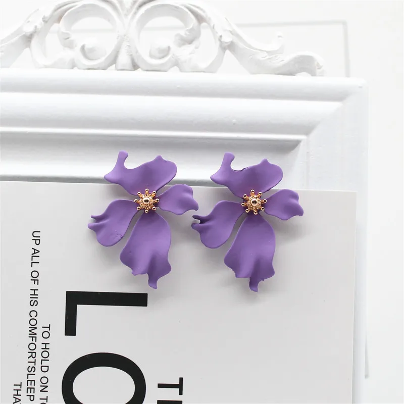 Блестящие модные брендовые ювелирные изделия с большим цветком, большие лепестки цветов, серьги-гвоздики для женщин, элегантные подарочные серьги - Окраска металла: purple