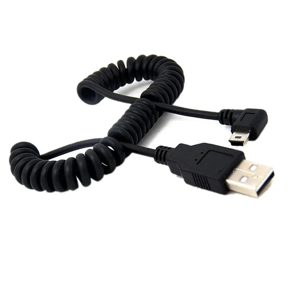 1pc USB 2.0 A Male to Mini USB 5 Pin Right Angled 90 Degree Spiral Coiled Adapter Cord Cable 5ft for MP3 Players Digital Cameras
