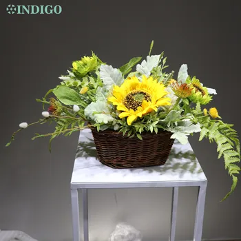 

INDIGO- Yellow Sunflower Table Flower With Basket Flower Arrangement Gift Artificial Flower Bonsai Party Event Exclusive Sales
