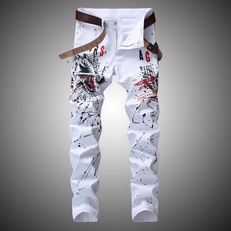 2020 New Fashion Streetwear Graffiti Jeans Men Elastic Denim Pants Trousers Hip Hop Casual Print Pant White Slim Fit BP016 2020 New Fashion Streetwear Graffiti Jeans Men Elastic Denim Pants Trousers Hip Hop Casual Print Pant White Slim Fit BP016