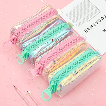 

Large capacity large zipper multicolour pencil case pen pouch holographic pvc school pencil organizer bag for girl students
