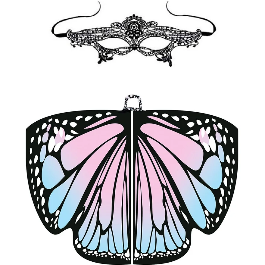blue pink IKFUNII женский плащ Betterfly костюм для танца живота вечерние накидки на Хэллоуин шаль аксессуары для одежды с Кружевной Маской - Цвет: blue pink