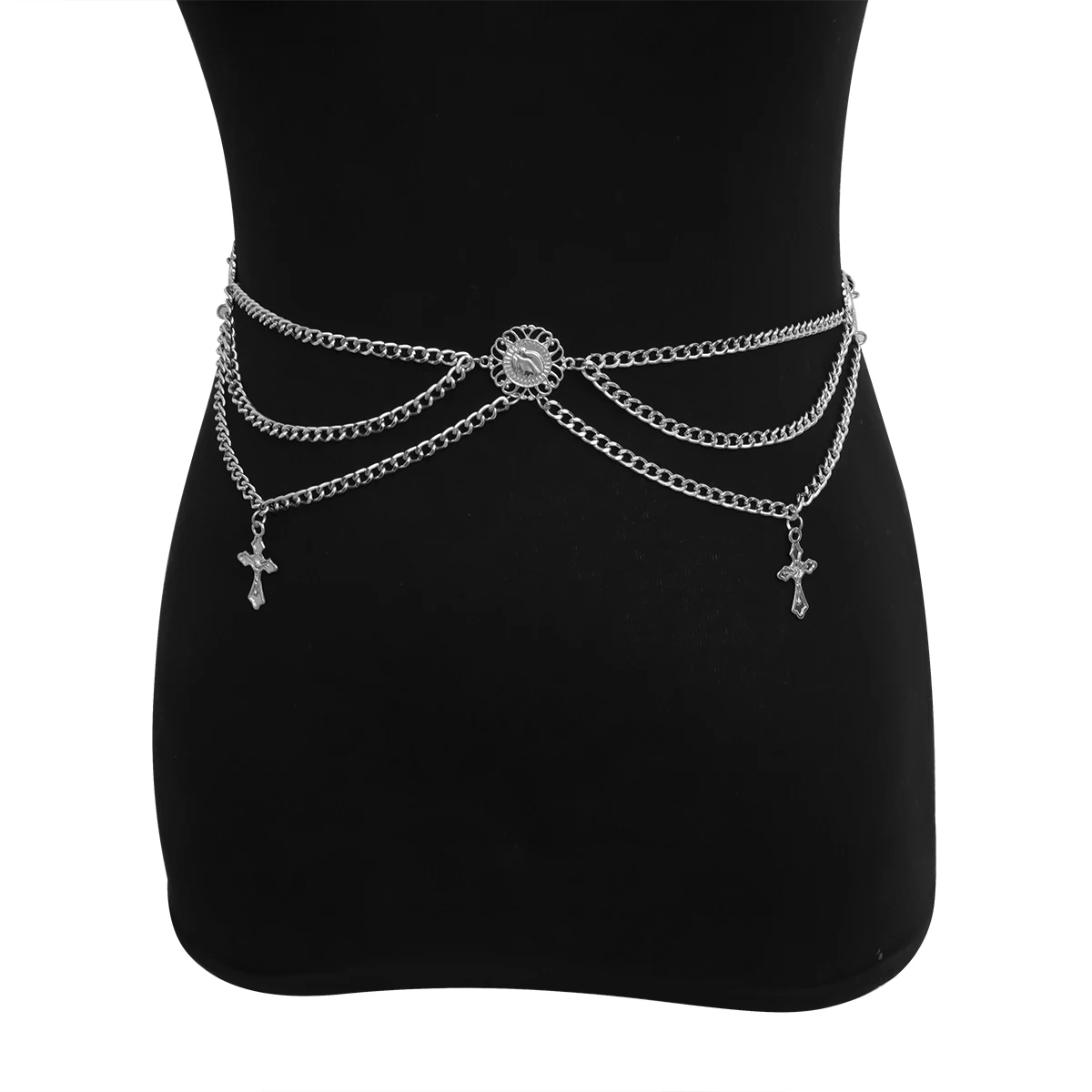Silver Color Готический Цыганский крест, подвеска на талию живота, цепочка для платья, аксессуары, Индия, алюминиевая цепь, пояс Иисуса, украшения для тела, Женский Христианский подарок - Окраска металла: Silver Color