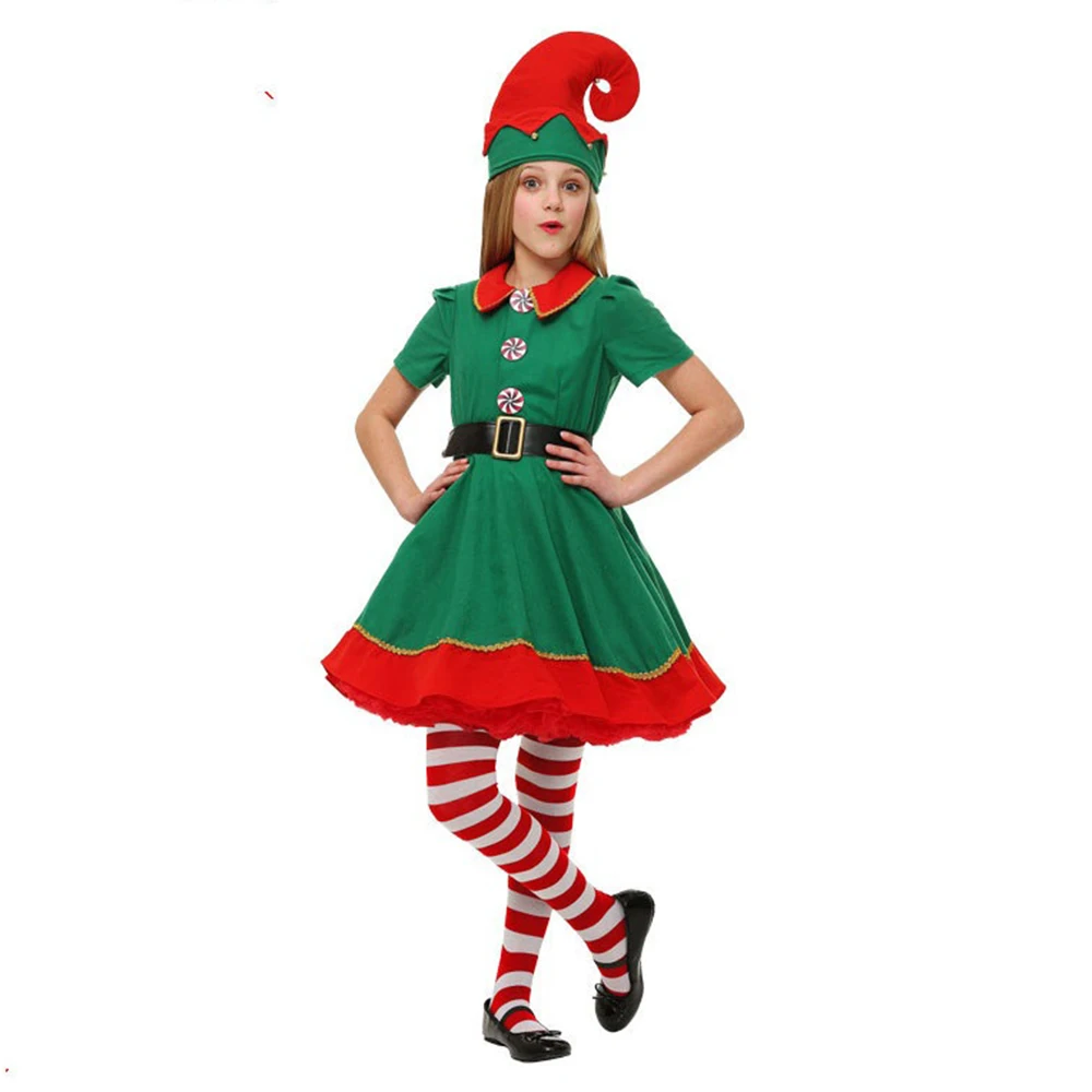Женские и мужские для мальчиков и девочек, Рождественский костюм Санта-Клауса для детей и взрослых, семейная одежда, зеленый костюм эльфа, карнавальные вечерние костюмы