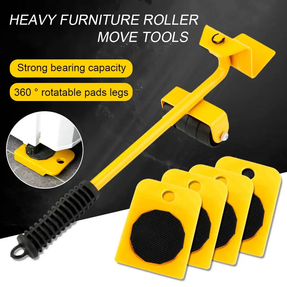 

Mover Furniture Lifter Heavy Professional Roller Move Tool Set Sliders Transporter Kit Trolley for 100kg/220lbs Wheel Bar