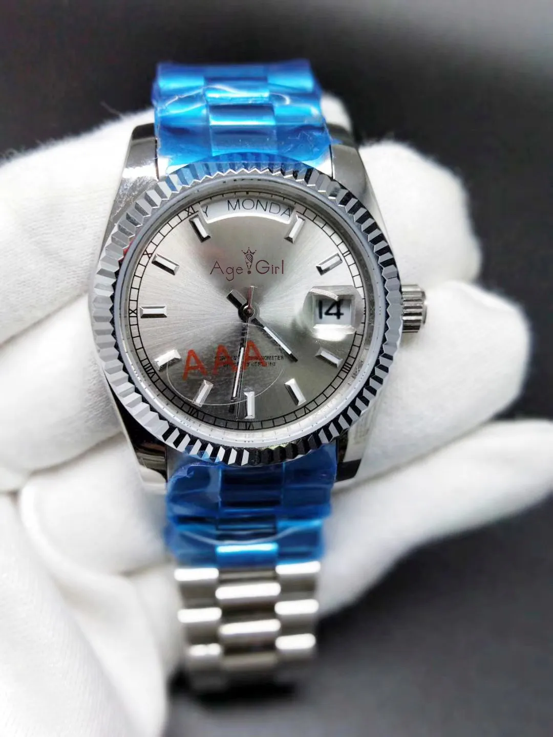 

Luxury Brand New Men Daydate Silver Black Blue Grey Dial Automatic Mechanical Stainless Steel Sapphire Watch 36mm AAA+