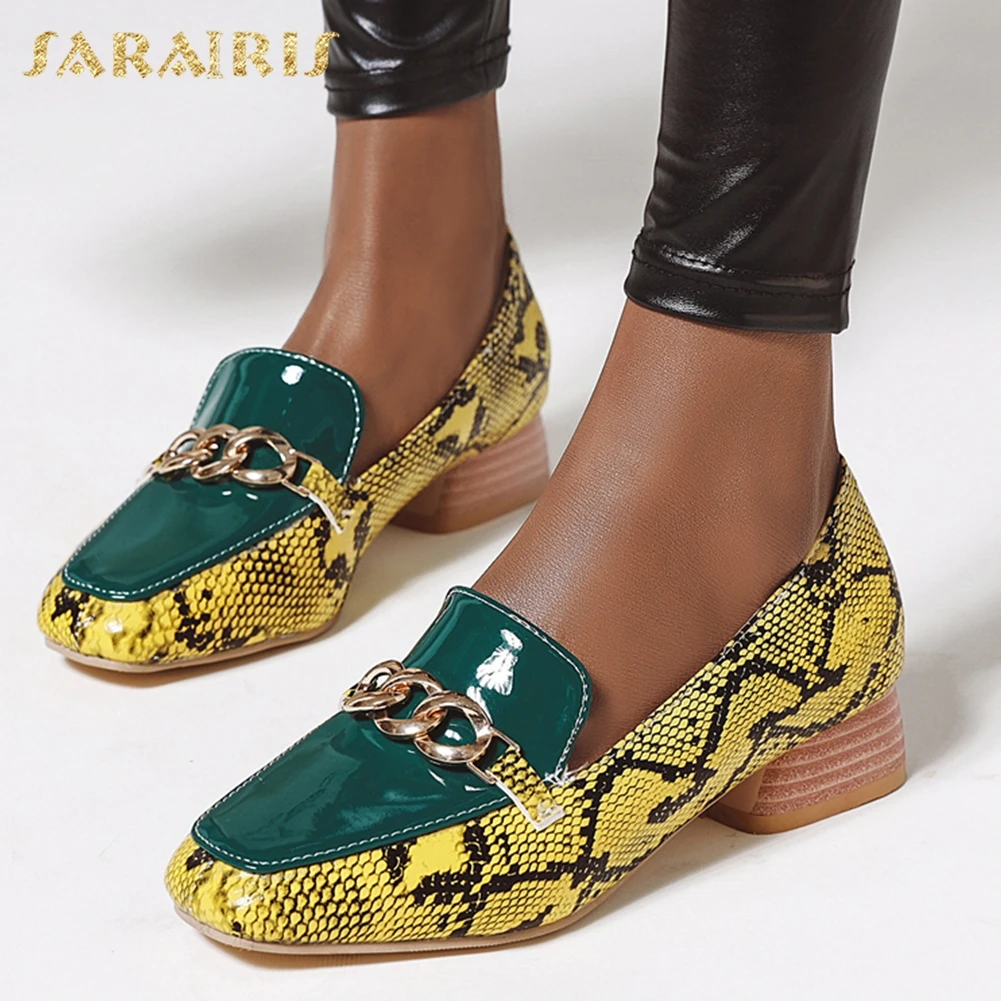 

Sarairis New Arrivals Chunky Heels Mix Color Shoes Woman Pumps Female Slip-On Metal Decoration Summer Casual Pumps Women Shoes