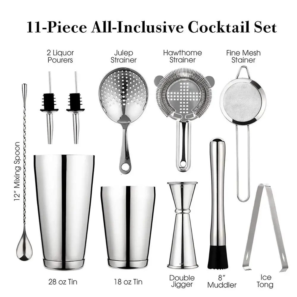 11pcs Cocktails Shakere Bar Set Cocktail Boston Shaker Barware Kit