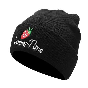 

Winter women hats literary versatile soft sister cute letter strawberry embroidery knit hat outdoor leisure Skullies & Beanies