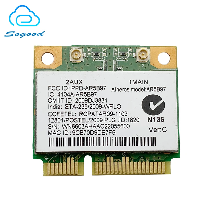 Wlan карта Atheros AR9287 AR5B97 802.11b/G/n 300 м Wi Fi Половина Mini PCIe для Asus Dell ACER 4741G 4750G 4752G| |