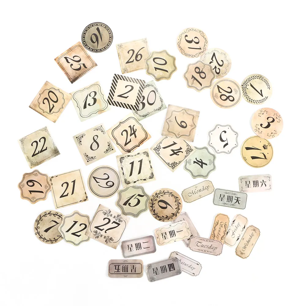

45 pcs/box Creative Vintage Word Number Notebook Sticker Scrapbook Decoration DIY Album Post Paper Stickers