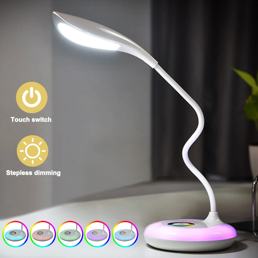 

Rechargeable USB Charging Table Lamp Book Reading Light Touch Light LED Desk Lamp 3 Level Dimmable RGB Light
