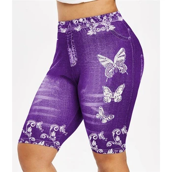 

Plus Size Feminine Fashion Printed Butterfly Leggings Women Casual Denim Hips Leggings Quality Breathable Leggings For Ladies