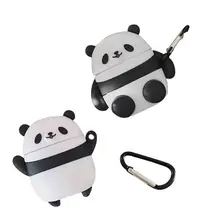 Small Cute Panda Pattern Soft Silicone Protective Case Skin Protector with Carabiner for Airpods 1/2 Charging Box Accessories