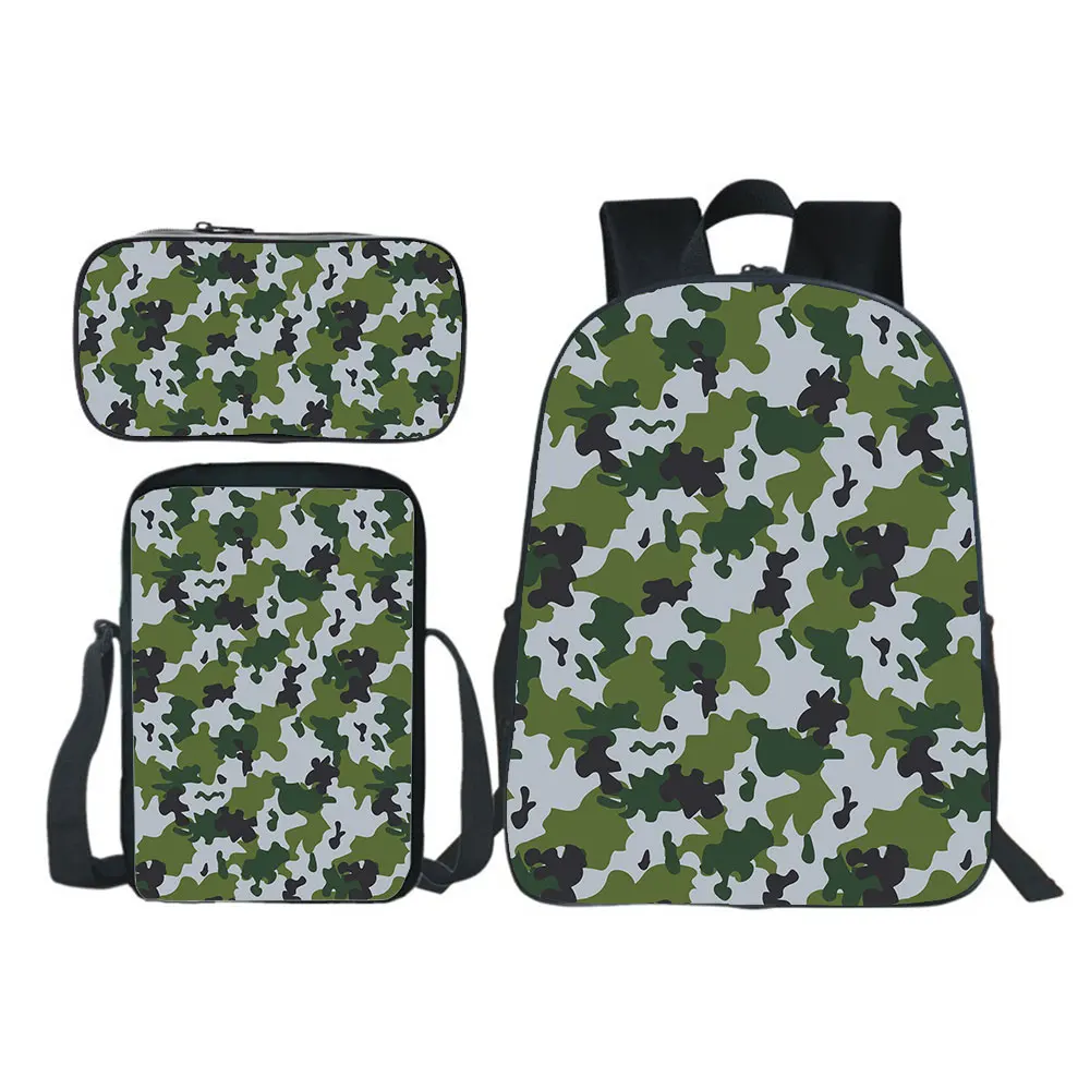 Camouflage Backpack 3pcs Set (backpack+shouder Bag+pen Bag) Boys Girls School Bag Teens Bookbag Kids Rucksack Gift