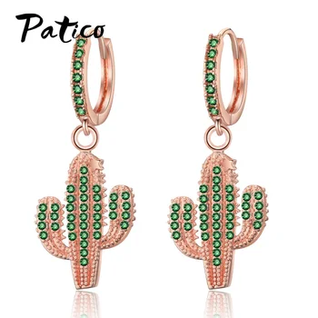 

Boutique Rhinestone Cactus Drop Earring For Women Wedding Trendy Plant Girl Party Gift Cubic Zircon Statement Jewelry Gifts