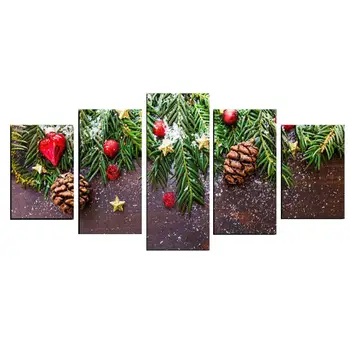 

5pcs Christmas Canvas Decoration Painting Green Christmas Trees Hanging Paintings Set Frameless Wall Painting Home Decor