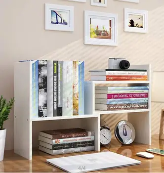 

Desktop Bookshelf Adjustable Countertop Bookcase Office Supplies Wood Desk Organizer Accessories Display Rack White
