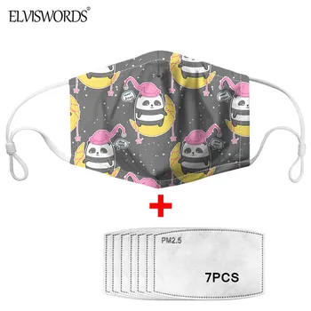 

ELVISWORDS Cartoon Children Mouth-Muffle WIth 7Pcs PM 2.5 Filter Lovely Panda With Cat Pattern Mouth Masks for Adulits Masque