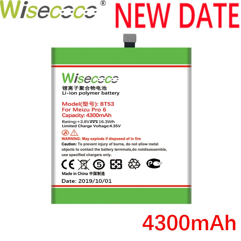 WISECOCO 4300 мАч BT53 батарея для телефона Mei zu PRO 6 новейшее производство высокое качество батарея++ код отслеживания