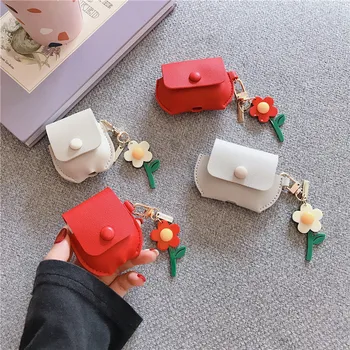 

Leather Earphone Case for AirPods 2 1 Case Fashion Flower Earphone Cover for Airpods Pro Case Funda with Floral Flower Key Chain