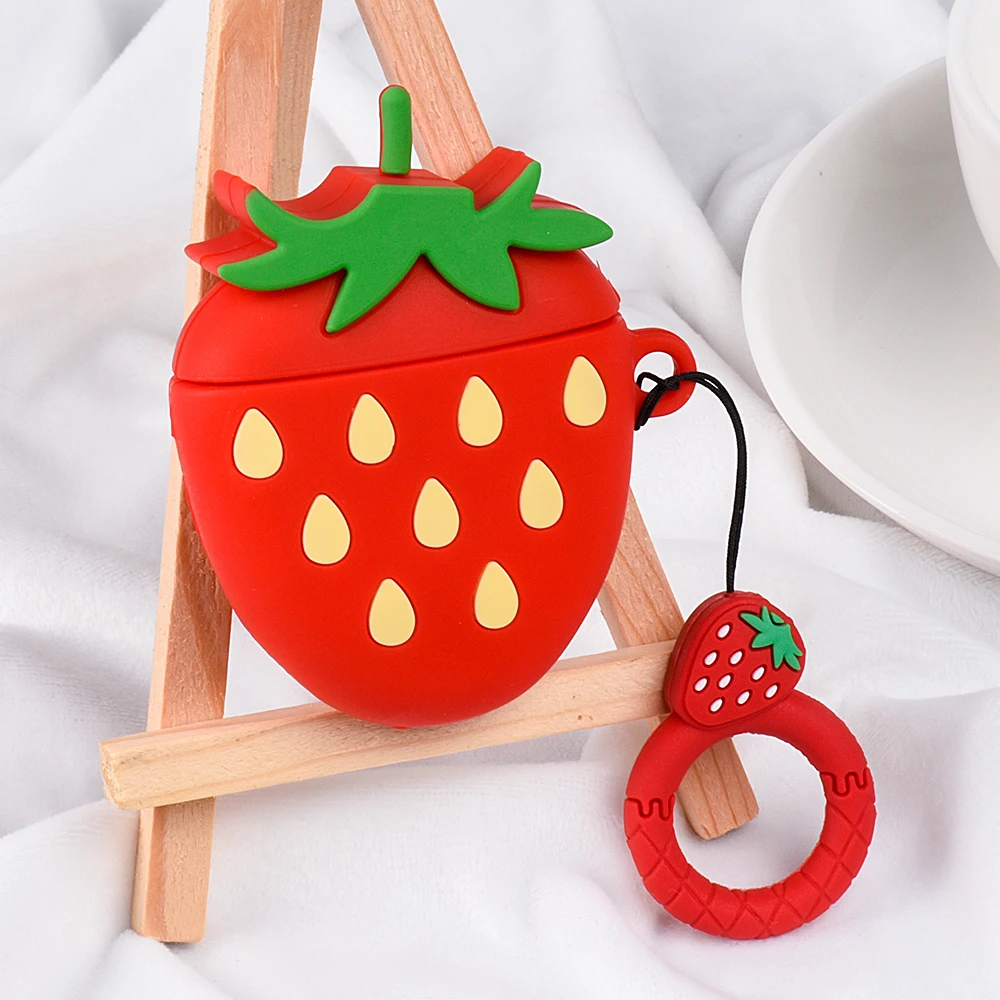 Strawberry Для Apple AirPods 2 1 наушники мягкий чехол для AirPods 1 2 Мультфильм клубника авокадо персик чехол 11 Pro Max Funda с крюком - Цвет: Strawberry
