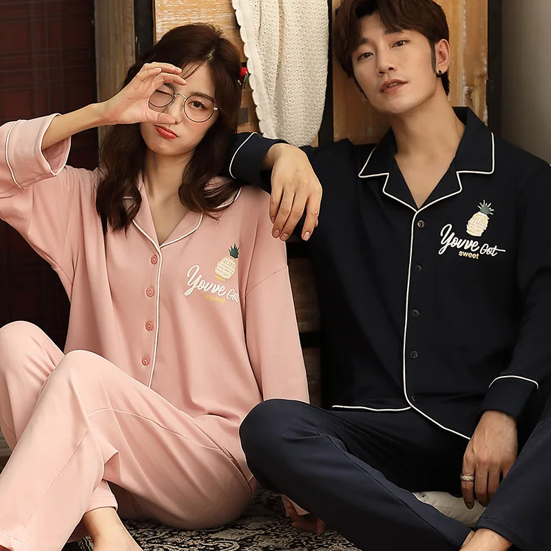 

2020 new pajamas loose lapel cardigan ladies long sleeve trousers suit casual couple home service